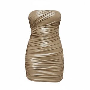 Rose Gold Ruched Metallic BodyCon Strapless dress. Size Medium